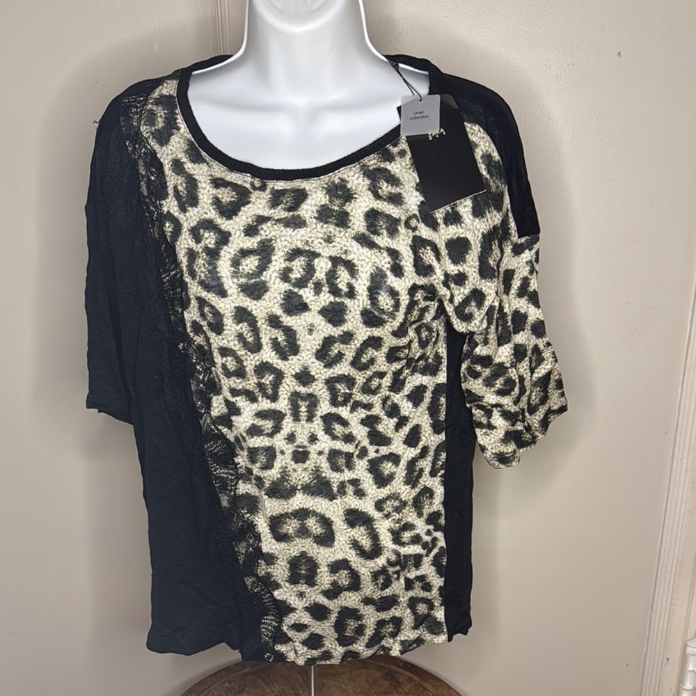 Zara Chico's Leopard Print Top - Black and Cream